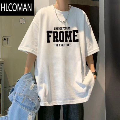 HLCOMAN潮牌字母短袖T恤男士夏季宽松大码体恤痞帅美式情侣上衣