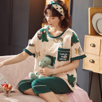 睡衣女夏季韩版纯棉薄款短袖七分裤韩版休闲卡通可爱家居服套装