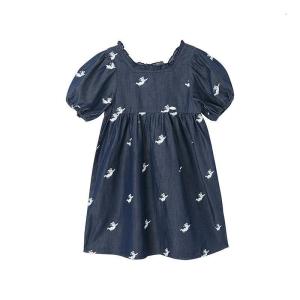 [2件2折价:55]米喜迪mecity童装夏季新款女童天使印花高腰短袖娃娃裙连衣裙