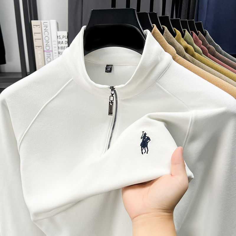 重磅加厚德绒打底衫男秋冬新款半拉链立领保暖男士卫衣