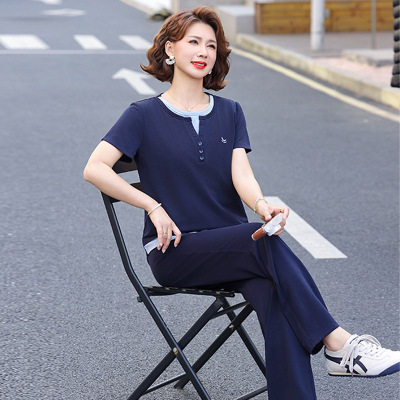 新款妈妈装运动套装中老年人洋气跑步两件套女夏季短袖薄款女装夏