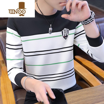 YANXU2023年新款长袖t恤男士新款宽松打底上衣服条纹卫衣体恤