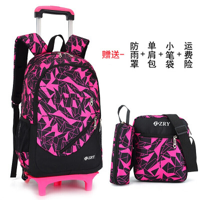 新款拉杆书包大容量大号高中学生男女初中生3-4-5-6-9年级手拉可拆卸-定制玫红色两轮款玫红色两轮款