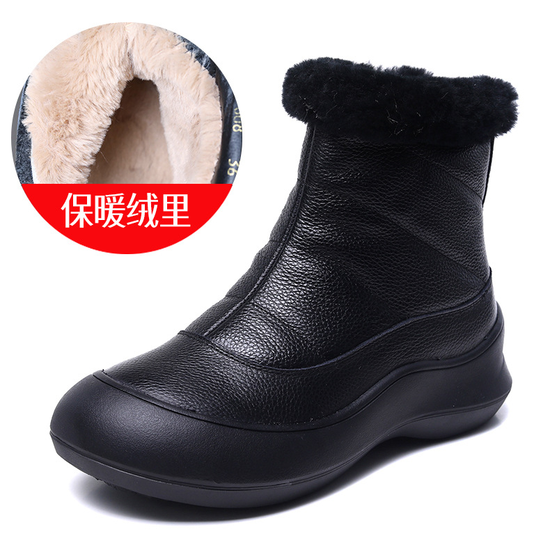 头层牛皮保暖加绒棉靴女冬季新款休闲短靴厚底防滑雪地靴