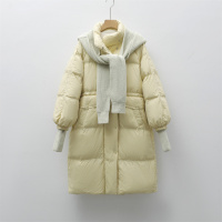 新白鸭绒冬季新款宽松中长款外套连帽可拆卸针织帽羽绒服女