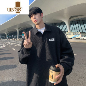 YANXU美式polo领卫衣男2023秋季新款潮牌设计感oversize慵懒风宽松上衣