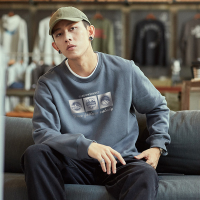 [3件8.5折84.9元,叠加优惠券]唐狮男士卫衣加绒卫衣圆领前胸图案印花休闲卫衣长袖卫衣