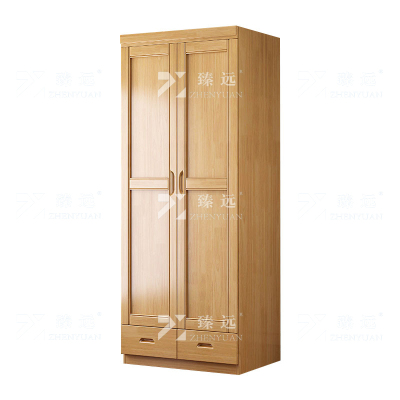臻远 ZY4022713中式实木衣柜对开二门衣柜卧室收纳大衣橱 榉木色