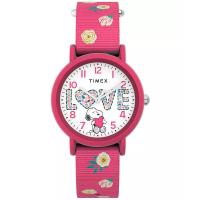 Timex /天美时女士石英真皮表粉色尼龙镶花卡通防水腕表mm