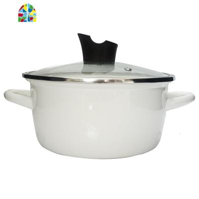 外销珐琅搪瓷锅双耳家用加厚汤锅炖锅烧锅电磁炉燃气 FENGHOU 白色黑硅胶提手款