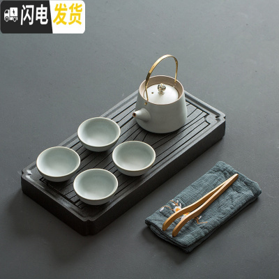 三维工匠茶具套装家用简约现公客厅喝茶茶具整套功夫茶壶茶杯陶瓷茶盘 米白色提梁壶+方形茶盘套装