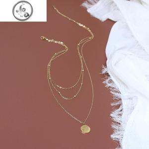 goodluck好运气多层叠戴欧美三层淡金色项链锁骨链女款毛衣链钛钢 JiMi 三层套链