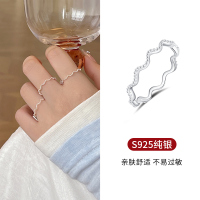 S925纯银简约小众波浪细闪纹理素圈戒指叠戴2025新款百搭食指戒