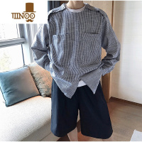 YANXU乜Q设计感日系复古小众条纹衬衫男ins原宿口袋休闲衬衣潮流