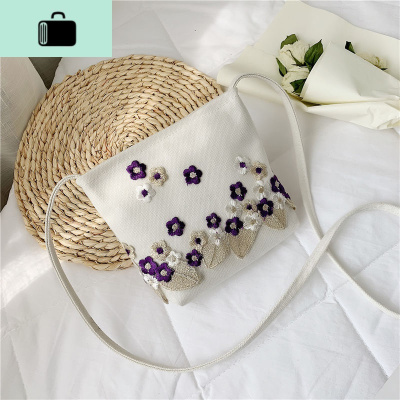 上新帆布小包2019新款绣花蕾丝单肩斜挎包搭配汉服的包包少女古风NEW LAKE 紫色女斜挎包