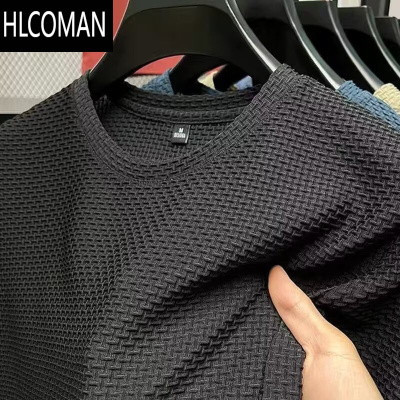 HLCOMAN冰丝网眼竹节速干短袖t恤男2025夏季新款休闲透气宽松吸汗半截袖