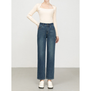 后松紧腰显瘦九分烟管裤年秋季高腰百搭牛仔直筒裤女