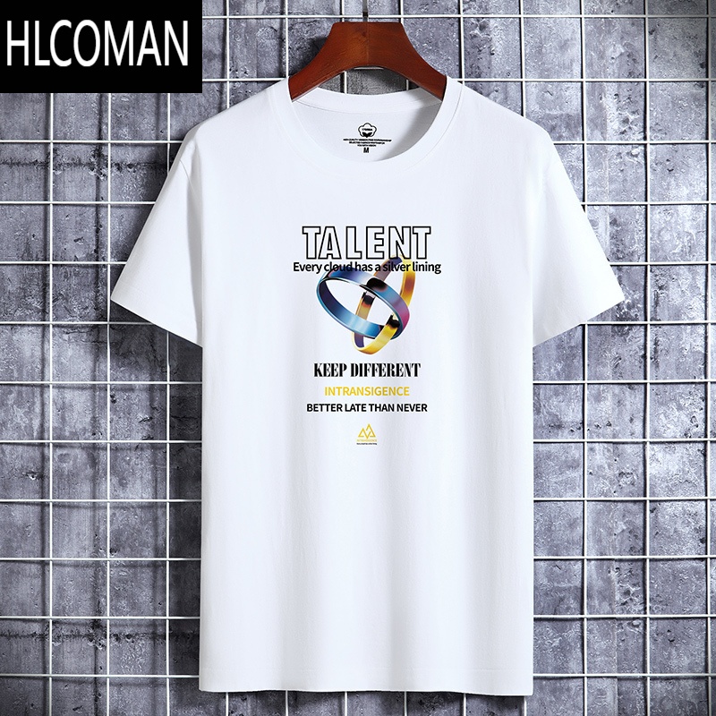 HLCOMAN夏季男士t恤短袖宽松圆领胖子潮流运动汗衫加肥加大码男装
