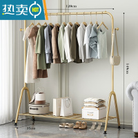 敬平晾衣架落地折叠室内晒衣架阳台卧室挂衣架子家用简易单杆式衣帽架 120cm-金-单层[双衣帽钩] 大