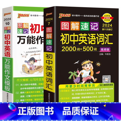 初中英语词汇高频版+英语万能作文模板2本 初中通用 [正版]2024版英语2本图解速记初中英语词汇高频版+初中英语作文模