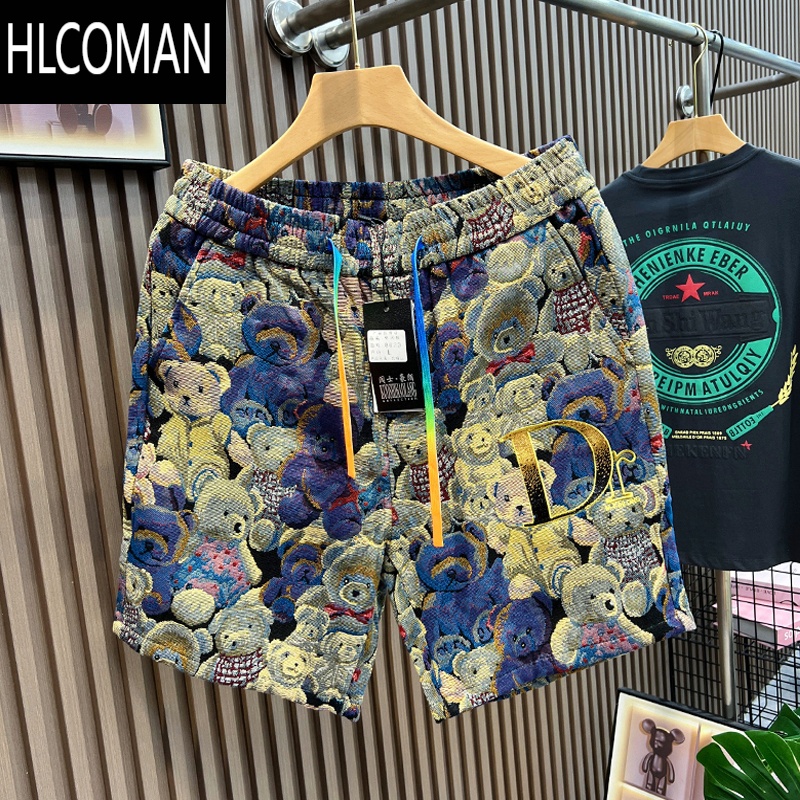 HLCOMAN欧洲站小熊休闲短裤男中裤2025夏季新款男士沙滩五分裤子