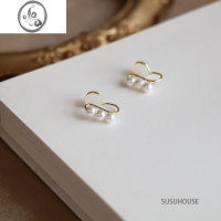 JiMi三颗珍珠硅胶耳夹无耳洞无痛高级感耳钉蚊香盘法式耳骨夹简约小巧