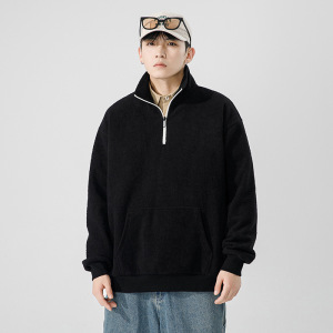 奥粒绒高领卫衣男秋冬季摇粒抓绒加厚保暖纯色上衣拉链情侣装厂家