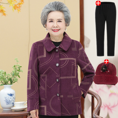 迪鲁奥(DILUAO)妈妈装秋装外套中老年女装宽松上衣奶奶装冬装常规外衣60-70岁80老年人衣服红色喜庆服装