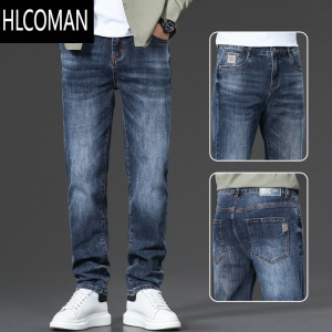 HLCOMAN男士牛仔裤直筒宽松新款裤子男复古弹力牛仔长裤休闲加绒男裤