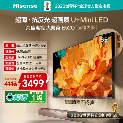 海信电视大薄荷 65E52Q 65英寸 超薄机身 嵌入式电视 抗反光防眩光 超画质U+MiniLED壁纸电视