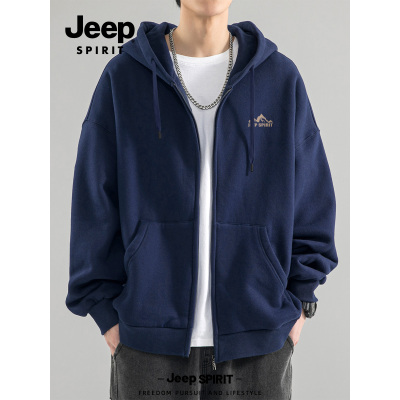 Jeep吉普开衫卫衣秋冬季2025新款宽松休闲上衣男款加厚连帽外套男