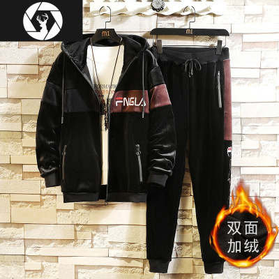 HongZun秋冬金丝绒卫衣套装男孩加绒加厚青少年初中学生双面绒保暖外套潮其他套装