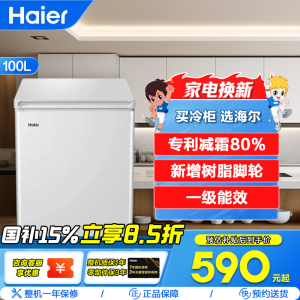 海尔(Haier)100升 家用卧式冰柜 冷柜 小冰箱 减霜80% 一级能效 断电保护 带脚轮BC/BD-100GHDT
