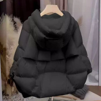 米白色短款连帽棉服外套女年冬季新款冬装时尚面包服保暖棉袄