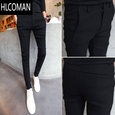 HLCOMAN男士裤子2024新款加厚男裤弹力显瘦休闲裤韩版修身小脚九分裤