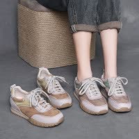 头层牛皮复古板鞋女厚底2025春秋新款真皮松糕鞋休闲运动阿甘单鞋