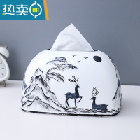 敬平抽纸巾盒家居装饰摆件轻奢现代简约客餐厅家用桌面创意陶瓷手工品 黑白配