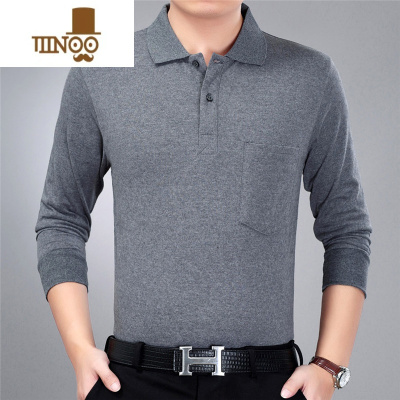 YANXU2021新款纯色长袖t恤男装宽松中老年休闲打底衫上衣翻领秋款