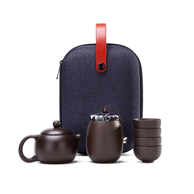 領藝便携茶具旅行泡茶套装户外车载旅游泡茶杯快客杯一壶四杯不含茶盘叙江南紫砂