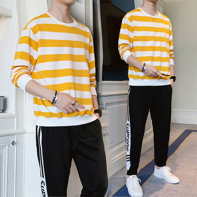 狮臣SHICHEN2020年春季新款运动服卫衣套装男韩版休闲装卫衣春装百搭时尚两件套潮男休闲运动套男装TZ2400黄色XL