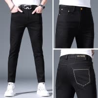 欧货牛仔裤男夏季薄款新款烫印个性潮流弹力修身小脚长裤子男