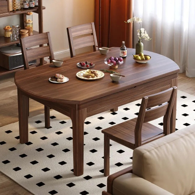 青木川 简约现代南美黑胡桃木餐桌椅组合四人六人6人客厅餐厅家用小户型方圆可变圆桌多功能圆形吃饭桌子跳台