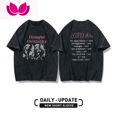 七斓复古水洗t恤女短袖夏季美式辣妹宽松做旧设计感小众大码上衣