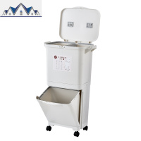 日式垃圾分类垃圾桶家用双层厨房可移动带轮垃圾箱塑料高干湿分离 三维工匠