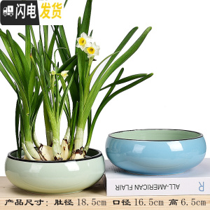 三维工匠水仙花盆铜钱睡莲碗莲荷花多肉水培花盆容器无孔陶瓷特大号 如玉花盆2件套(无孔水培) 中等