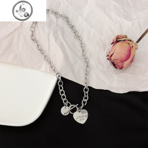 锁骨链ins酷网红个性字母LOVE爱心吊坠项链女潮嘻哈链子脖链配饰 JiMi 爱心粗链条项链