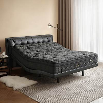 [U标`潮汐智能床]全友家居黑色真皮床主卧电动智能床