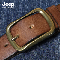 JEEP SPIRIT吉普擦色百搭铜扣皮带男真皮针扣牛皮中青年裤腰带