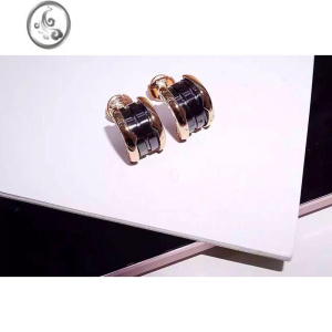 JiMi半圈陶瓷耳钉黑白弹簧玫瑰金耳环男女同款情人节礼物银银耳饰