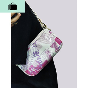 法式新潮小众设计海报涂鸦字母法棍包女郎风时尚百搭复古腋下包NEW LAKE 粉色字母法棍包女士单肩包 粉色字母法棍包现货
